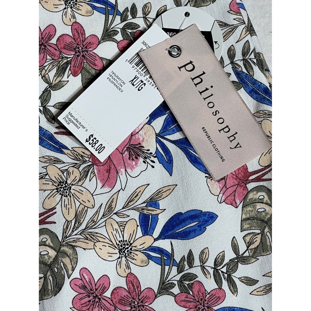 Philosophy Republic Clothing Floral Bermuda Shorts Womens XL White Pink Stretch